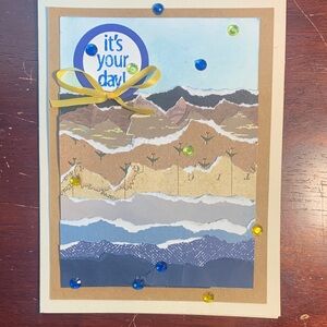Handcrafted Greeting Card with Blue and Yellow Accents